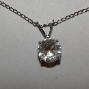 Sterling Silver Faceted Rock Crystal Prong Set Necklace Solitaire